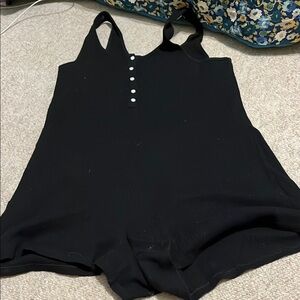 Black Sleeveless Romper with Button Detail